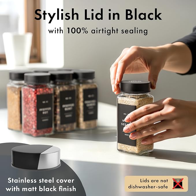 Glass Spice Jars with Label and Stainless Steel Lids Spice Containers with 240 - Image 6