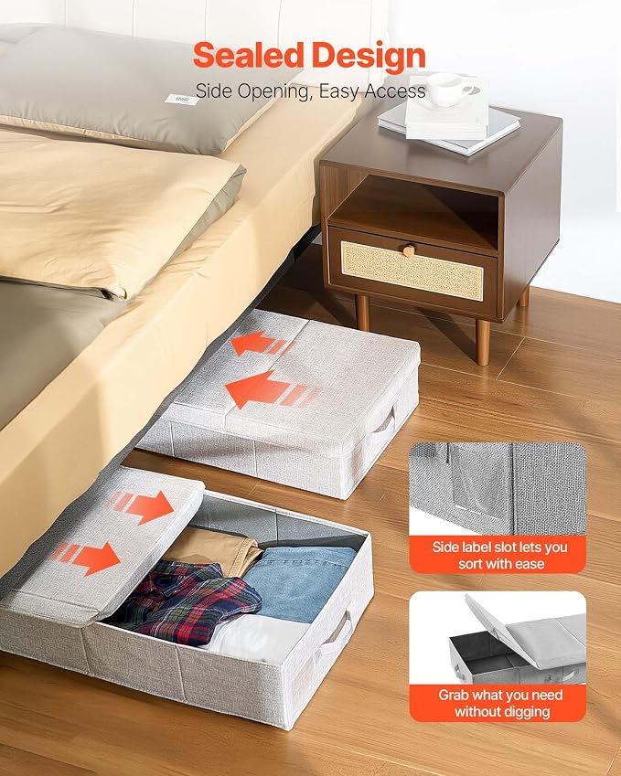 VEVOR Under Bed Storage with Lids, 31.7 x 15.9 x 6.1 Inch, 48L Large Underbed - Image 5