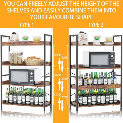 HCHQHS 4 Tier Bookshelf, Adjustable Industrial Bookcase, Vertical Tall Book - Image 3