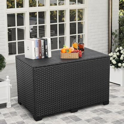 Valita Outdoor Wicker Storage Box, Big Size, Resin Black Rattan Deck Bin - Image 2