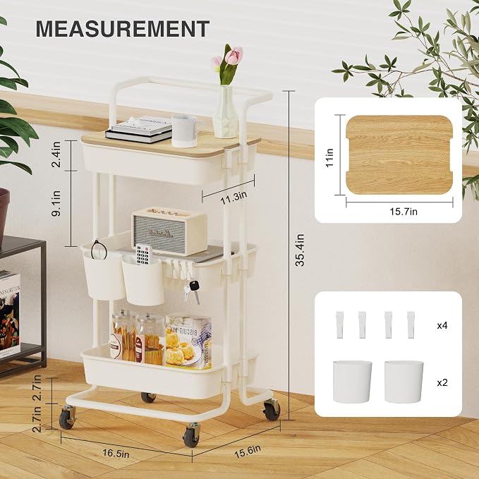 DTK 3 Tier Rolling Utility Cart - Image 2