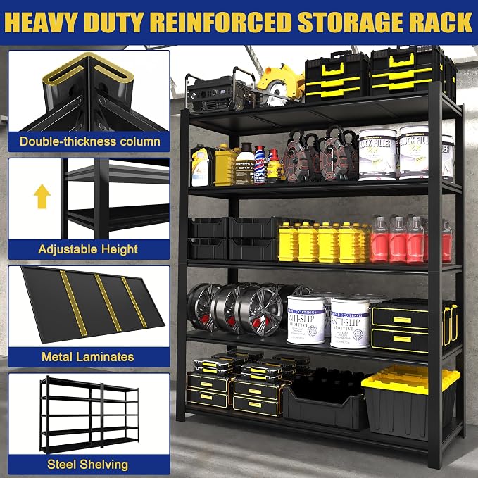3000LBS Garage Shelving Units and Storage, Heavy Duty Shelf Rack, 5 Tier Shelves - Image 5