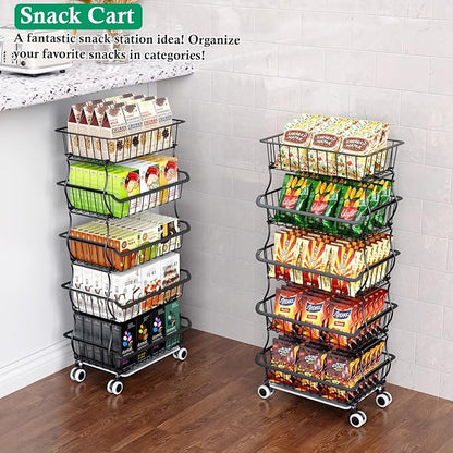 5 Tier Fruit Basket for Kitchen, Stackable Bins Wire Rack - Image 4