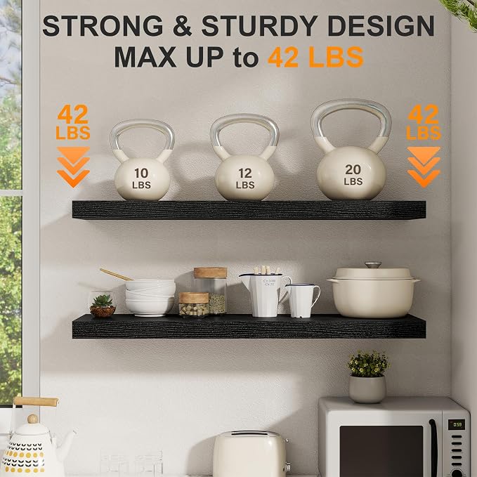 Fun Memories 40 Inch Floating Shelves Set of 2, 8 Inch Deep Wall Shelf - Image 5