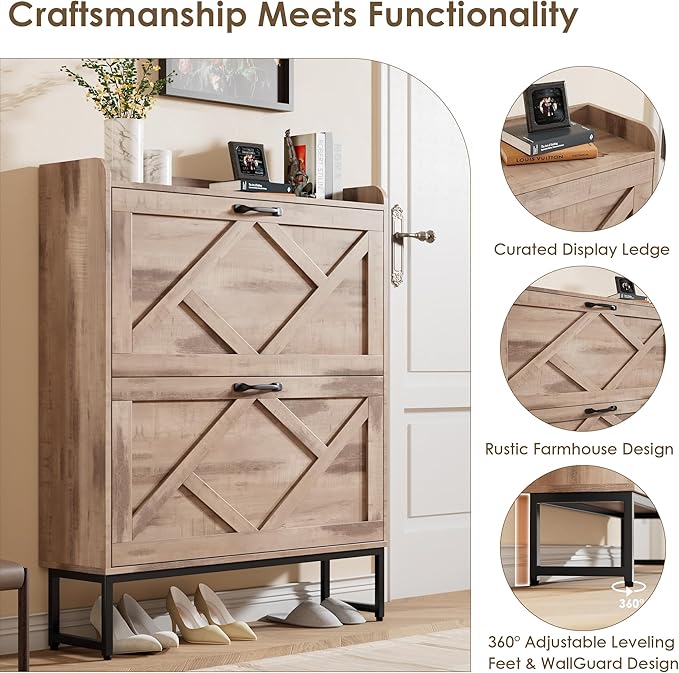 Nicetree Shoe Cabinet with 2 Flip Drawers，Freestanding Shoe Storage Cabinet - Image 5
