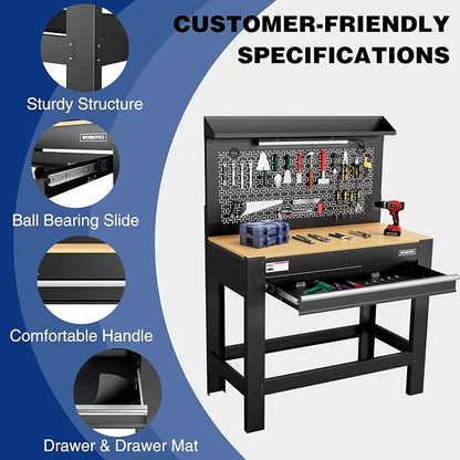WORKPRO Garage Workbench with Storage, Power Outlets and Light, 800 LBS - Image 4