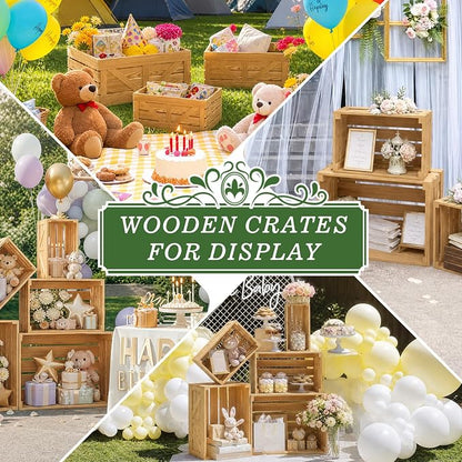5 Pcs Wooden Crates for Display, Nesting Wood Crate for Storage, 5 Size | - Image 7