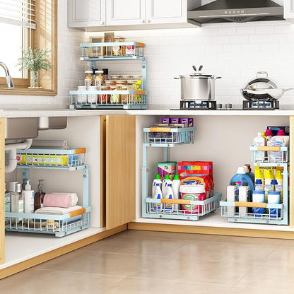PXRACK Under Sink Organizer, Adjustable Height, 2 Tier Pull Out Under Cabinet - Image 7
