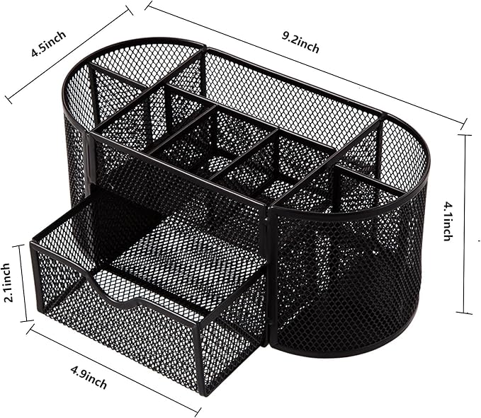 Comix Mesh Pen Pencil Holder Desk Organizer, 8 Compartment and 1 Drawer Wire - Image 2