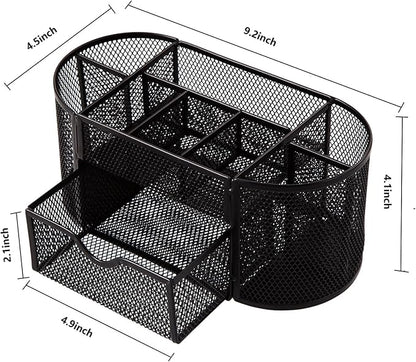 Comix Mesh Pen Pencil Holder Desk Organizer, 8 Compartment and 1 Drawer Wire - Image 2