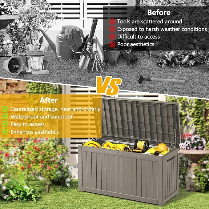 200 Gallon Deck Box, Resin Outdoor Indoor Waterproof Storage Box, Lockable - Image 8