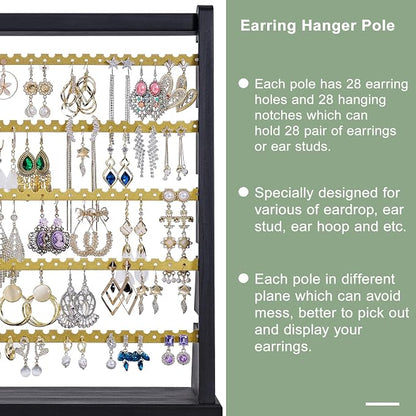 Poyilooo Earring Organizer Stand, Rustic Wood Earring Holder Rack, 5 Layer - Image 3