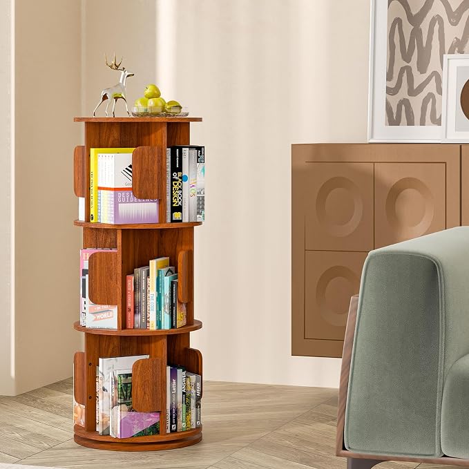 3-Tier 360° Rotating Bookshelf, Round Floor Standing Bookcase - Image 5