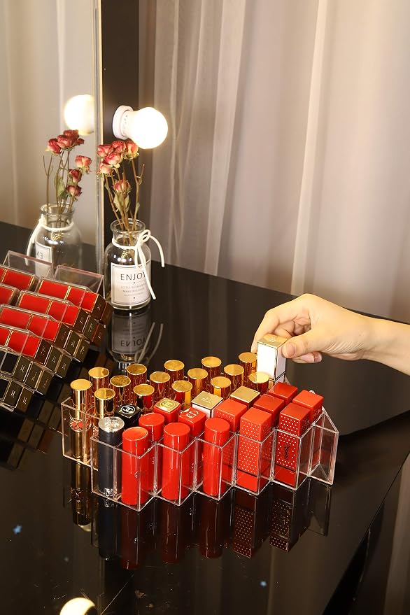 Lipstick Holder Organizer 32 Spaces Acrylic Stackable Fish Shape Lipstick Tower - Image 5