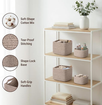 5-Pack Storage Cubes Woven Rope Baskets, 2 Sizes Organizer Bins | Ideal - Image 3
