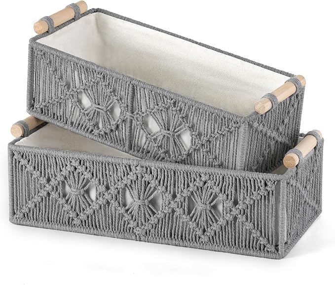 Mkono Macrame Storage Baskets Boho Decor Box Handmade Woven Decorative - Image 4