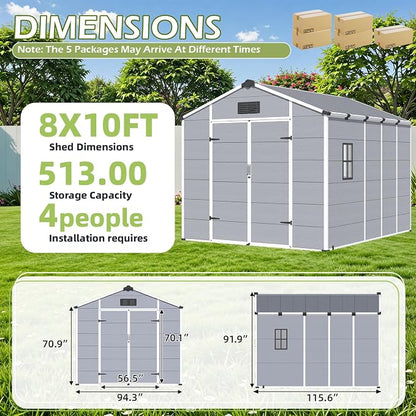 8 x 10 FT Resin Outdoor Storage Shed, All-Weather Plastic Tool Shed - Image 2