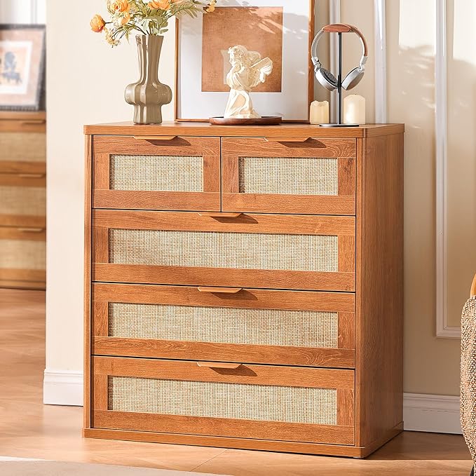 LEYAOYAO Rattan Dresser for Bedroom Set of 2, 33.5" Tall Chest of Drawers - Image 8