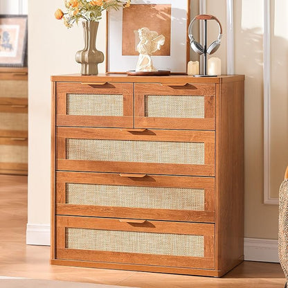 LEYAOYAO Rattan Dresser for Bedroom Set of 2, 33.5" Tall Chest of Drawers - Image 8