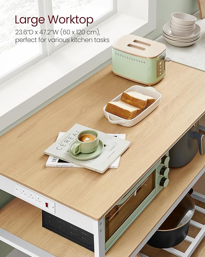 VASAGLE Kitchen Island with 3 Shelves, Kitchen Shelf with Power Strip, 23.6 x - Image 6