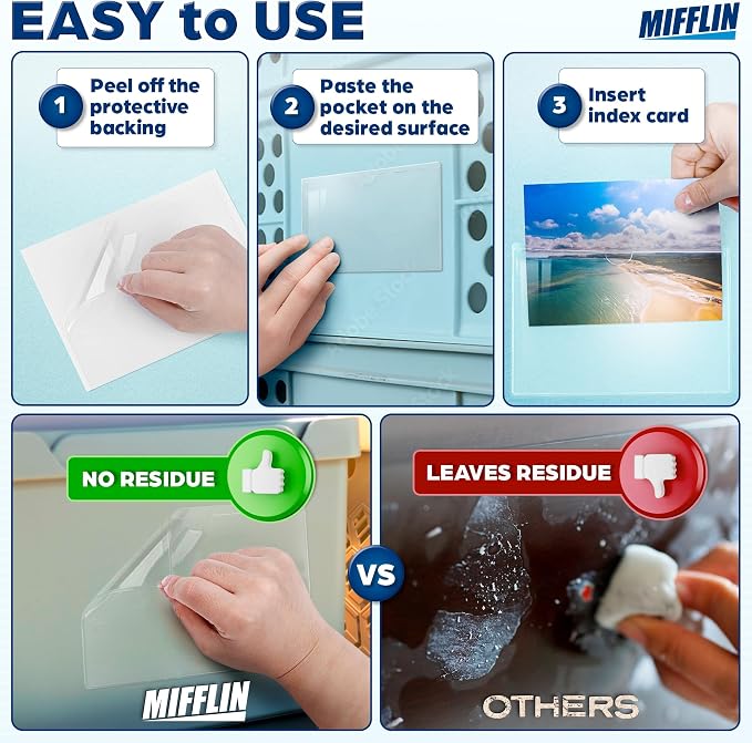 Mifflin-USA - Index Card Holder - 4x6”, 30 Pack - Clear Self-Adhesive Pockets - - Image 9