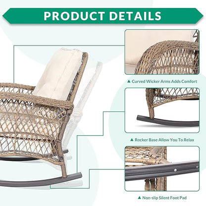 VIVIJASON 3-Piece Outdoor Conversation Bistro Set, Patio Wicker Rocking Chairs - Image 3