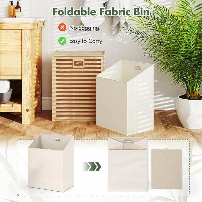 Giantex Tilt Out Laundry Hamper, Bamboo Laundry Storage Cabinet - Image 7
