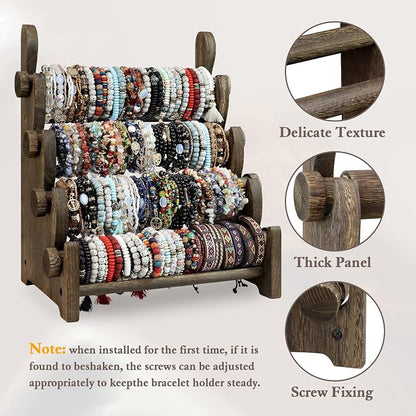 TOPNEW 4 Tier Wooden Bracelet Holder, Scrunchie Bangle Watch Necklace Display - Image 3