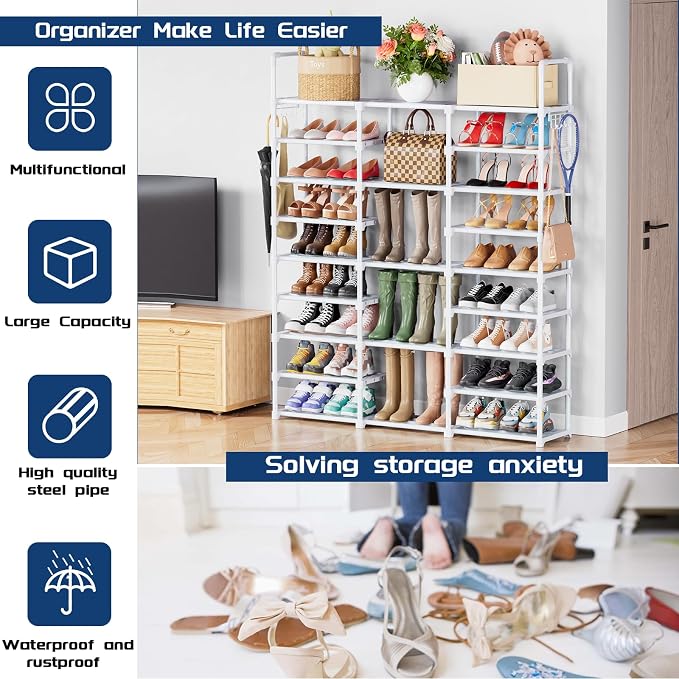 Mavivegue 9 Tiers Shoe Rack Tall Shoe Organizer Shoe Storage 50-55 Pairs - Image 4