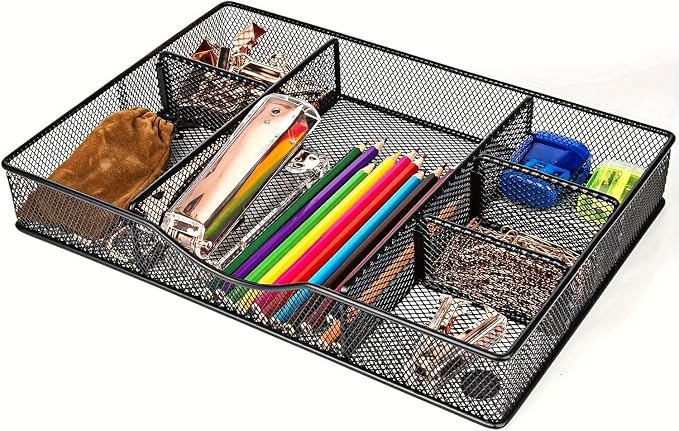 Desk Drawer Organizer Tray, Metal Mesh Drawer Organizers Office, 6 Adjustable by VyGrow