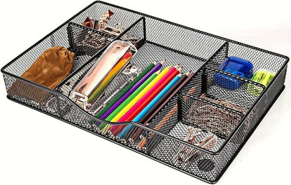 Desk Drawer Organizer Tray, Metal Mesh Drawer Organizers Office, 6 Adjustable by VyGrow