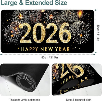2026 Happy New Year Gaming Mouse Pad 31.5"x11.8"Desk Mat Anti-Slip Rubber Base - Image 2