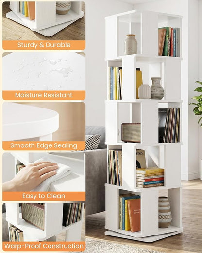 5-Tier Rotating Bookshelf Tower, 360° Square Spinning Book Shelf | Floor - Image 3