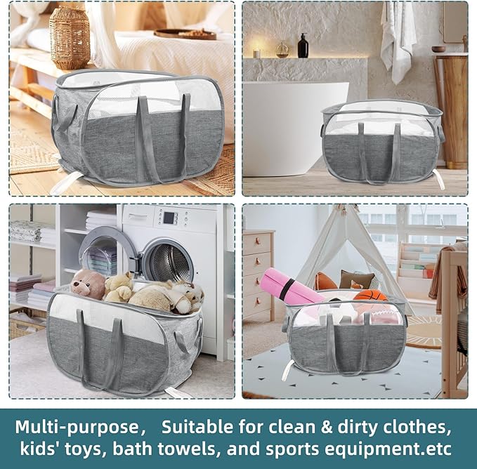 Collapsible Laundry Baskets, Tear Proof Pop Up Laundry Hamper - Image 7