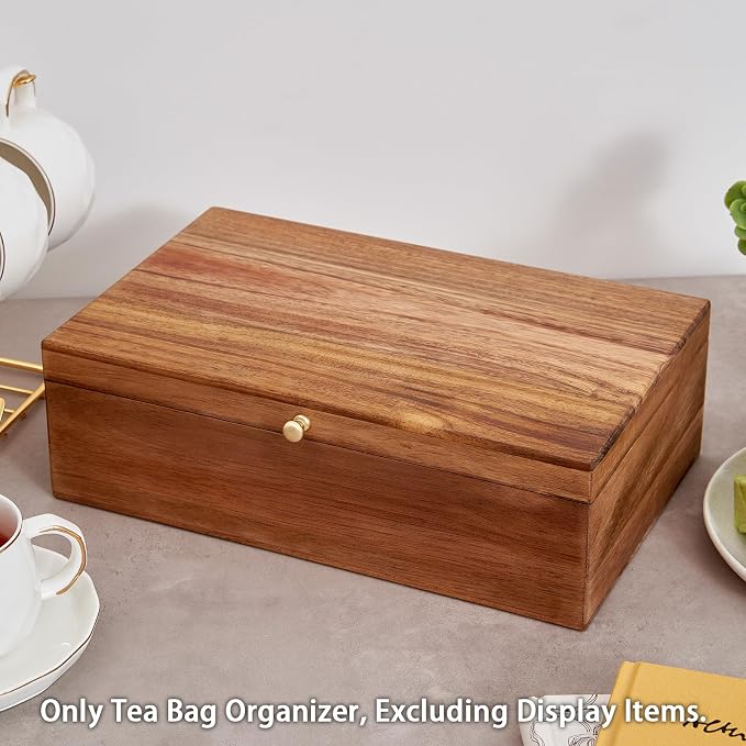 SARUFO Acacia Wood Tea Bag Organizers, Tea Packet Storage Boxes, 8-Compartment - Image 3