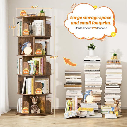 Aheaplus Rotating Bookshelf, 360 Display Wood Spinning Bookshelf Tower - Image 3