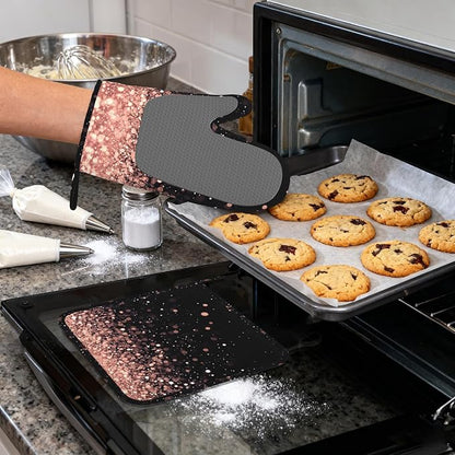 Rose Gold Glitter Silicone Oven Mitts and Pot Holders, Heat-Resistant 4 Piece - Image 4