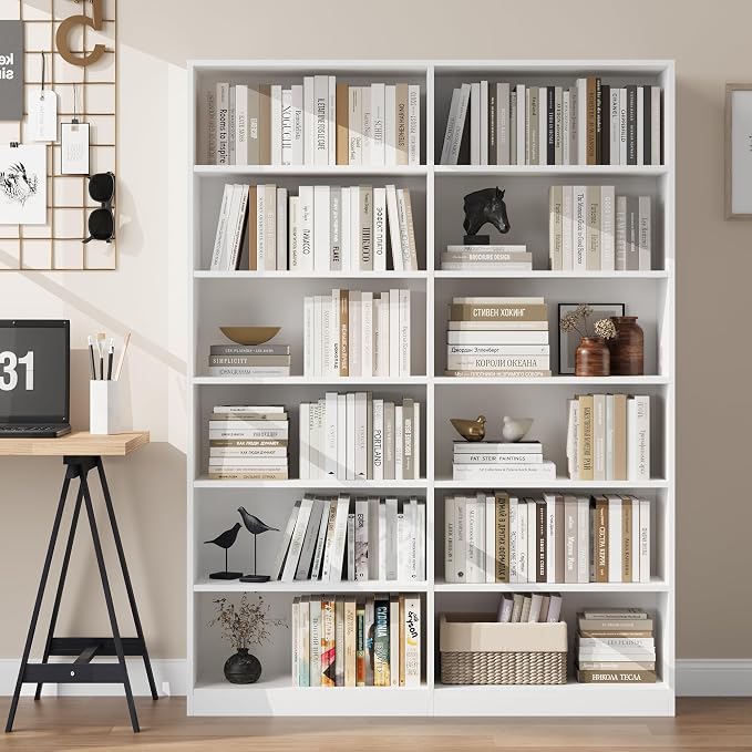 FACBOTALL Bookshelf and Bookcase, 6-Tier Double Wide Bookshelves, Freestanding - Image 4