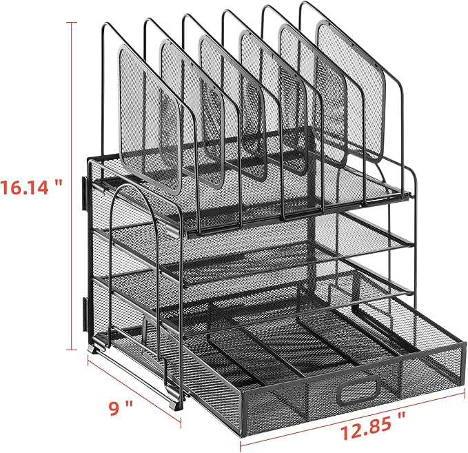 Marbrasse Desk organizer with Drawer, 4-Tier Mesh File Organizer with 5 - Image 7