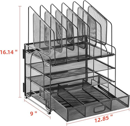 Marbrasse Desk organizer with Drawer, 4-Tier Mesh File Organizer with 5 - Image 7