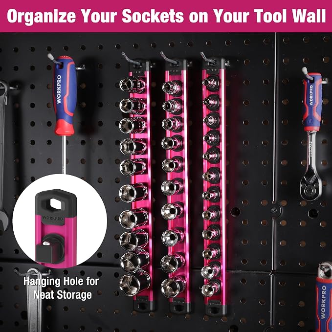 WORKPRO Magnetic Socket Organizer, 1/4-Inch Drive Aluminum Alloy Socket Rail - Image 6