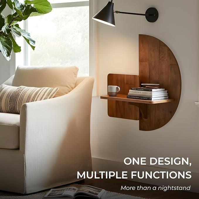 Behomes Soluna Solid Wood Floating Nightstand, Wall Mounted Nightstand - Image 5