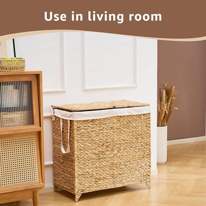 Laundry Hamper with Lid and Removable Liner Bag, Handwoven Natural Hyacinth - Image 4