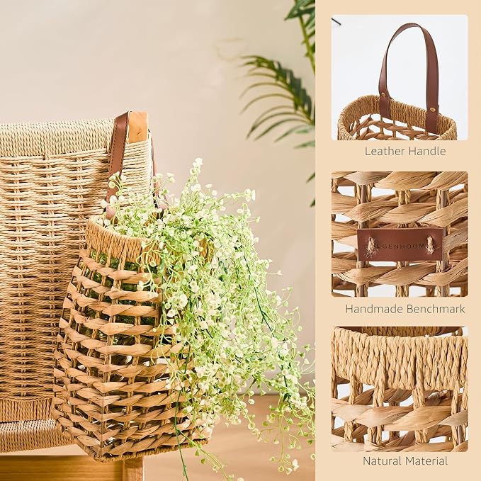 Woven Front Door Basket Water Hyacinth Wall Hanging Basket Decorative Boho - Image 4