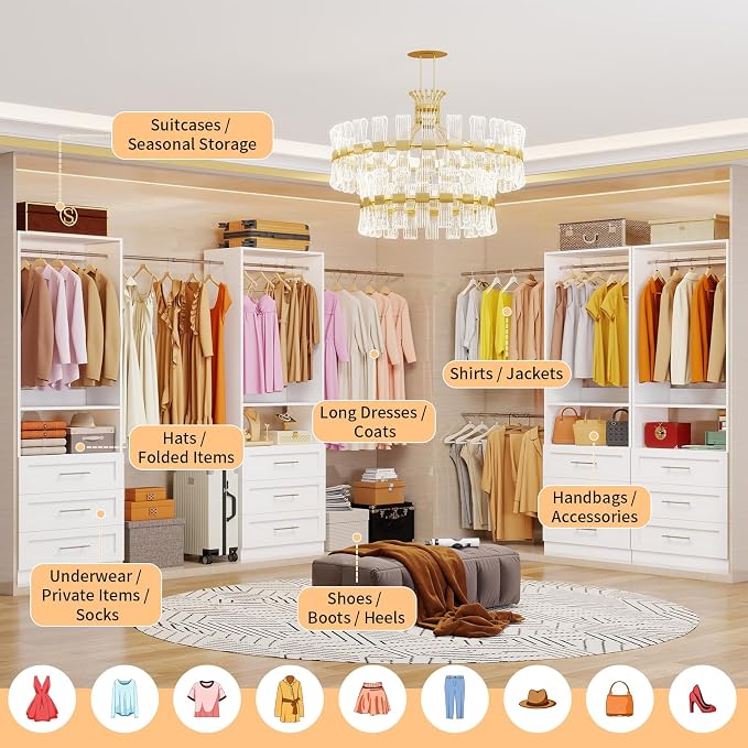 Closet System with 3 Drawers, 2FT-5FT Customizable Closet Organizer System with - Image 4