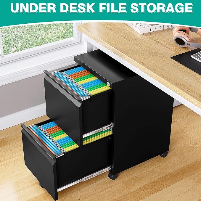 SISESOL Assembled 2 Drawer File Cabinet on Wheels, Metal Filing Cabinet - Image 4