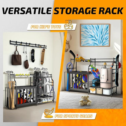 PLKOW Sports Equipment Organizer Rack, Garage Ball Rack, 2 Golf Bag Storage and - Image 3