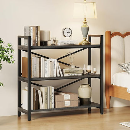 Homeiju 3 Tier Bookshelf 31.49" Width, Wood and Metal Etagere Bookcase - Image 4
