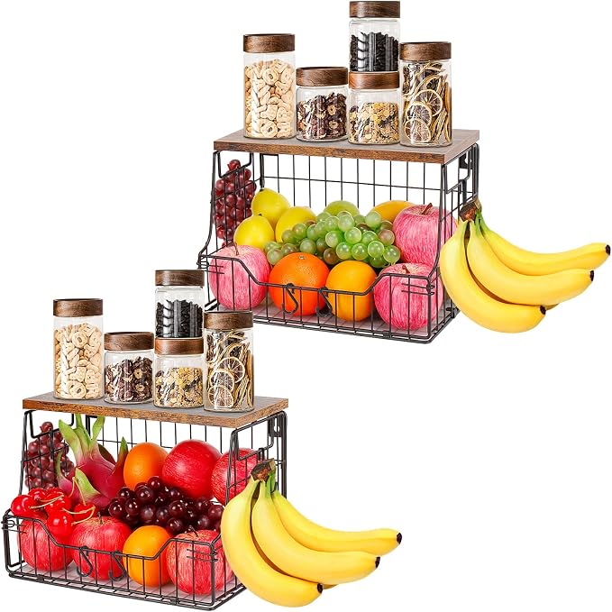 Livabber Fruit Basket for Kitchen, Metal Fruit Vegetable Storage Bin by Livabber