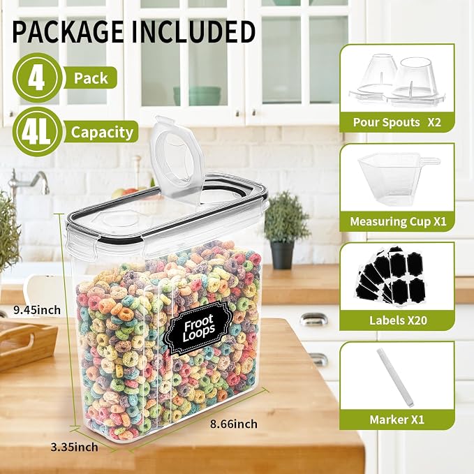 Skroam 4PCS Cereal Containers Storage, Airtight Food Storage Containers - Image 2